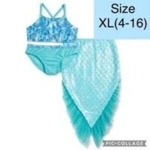 Girls Bikini Swimsuit 2 piece & sequence Mermaid Tail Cover-Up size XL(14-16)a20